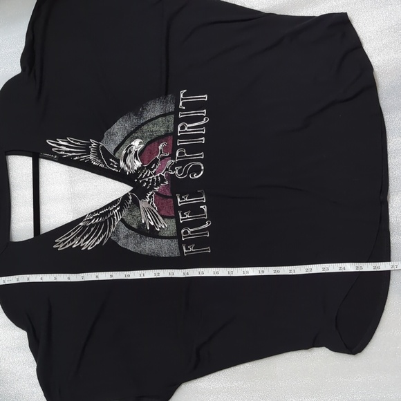 Express Women's Black Plunge Neckline Free Spirit/Eagle Graphic Top Size Large - Picture 11 of 11
